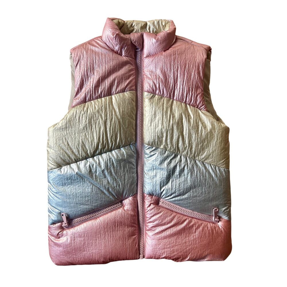 Tucker + Tate Metallic Ombre Puffer Vest Girls Size 6 Pink Gold Silver